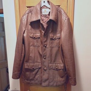 Men's Coat Jacket Brown Faux Leather Gale Sobel Size 48 XTall  Vintage 70s